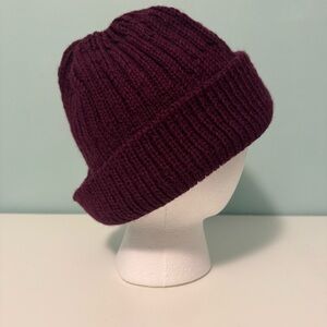 Burgundy 100% Wool Handknit Beanie